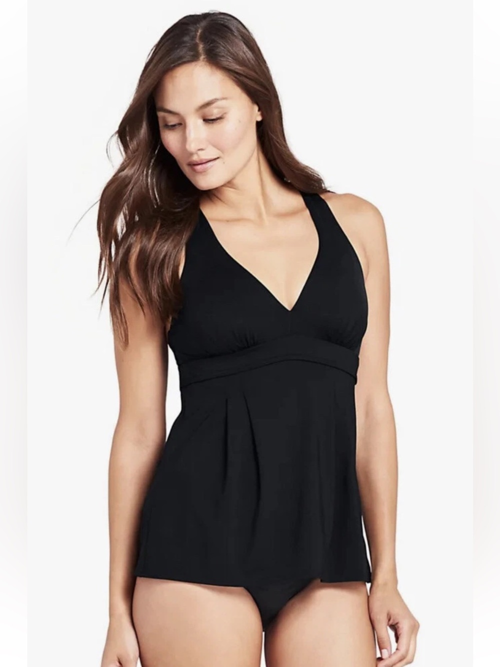 NWT Lands End Swing Tankini Swim Top Black 479636 8